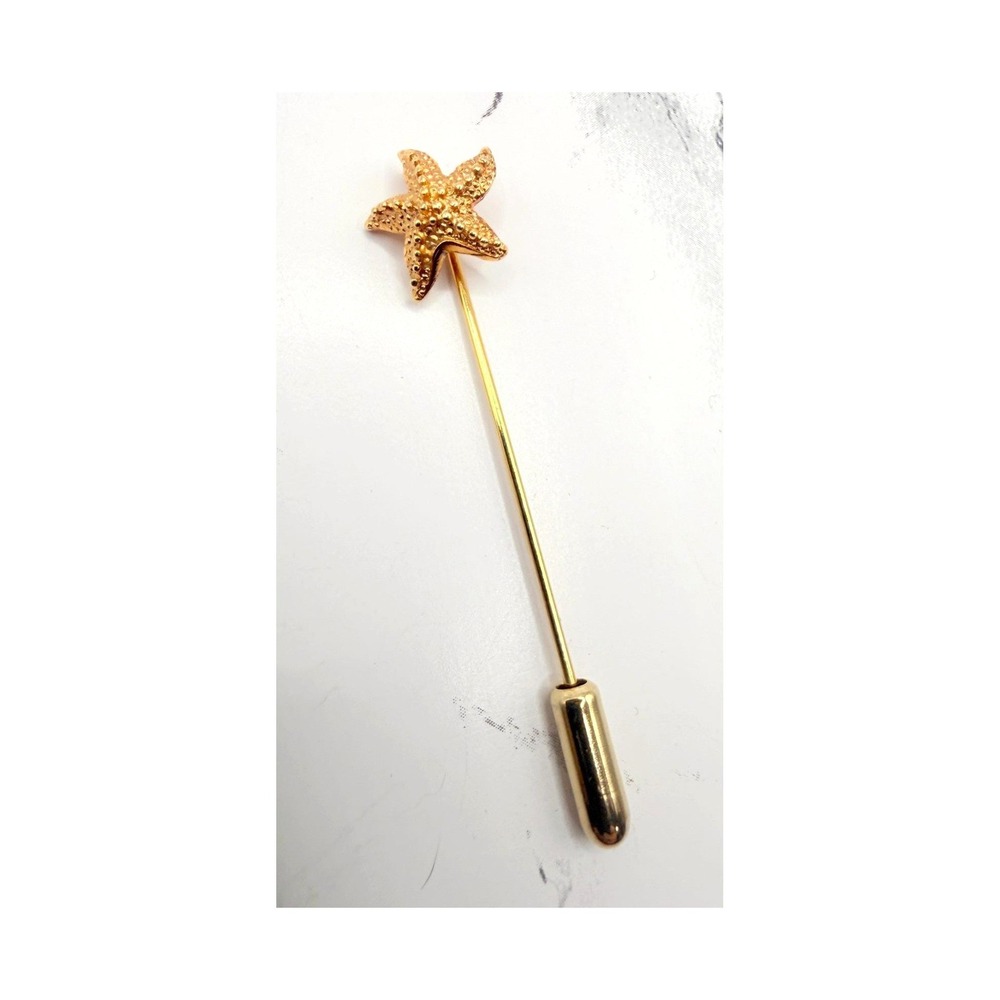 Sarah‎ Coventry Gold Tone Starfish Stick Pin Textured Sea Life 2.25 Inch